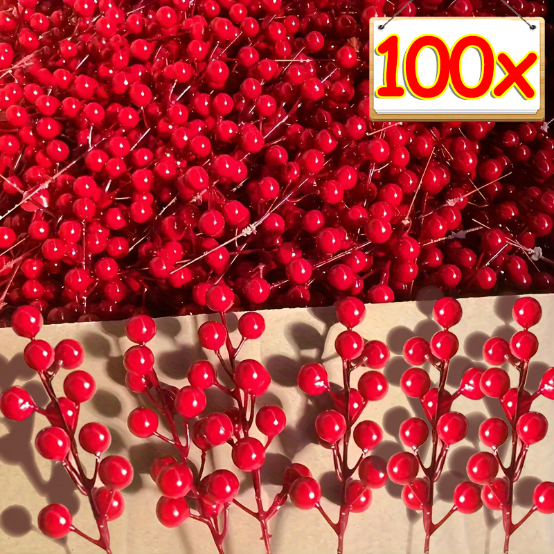 Christmas Wreath Fake - 5/100x Artificial Red Berries Branch Fake