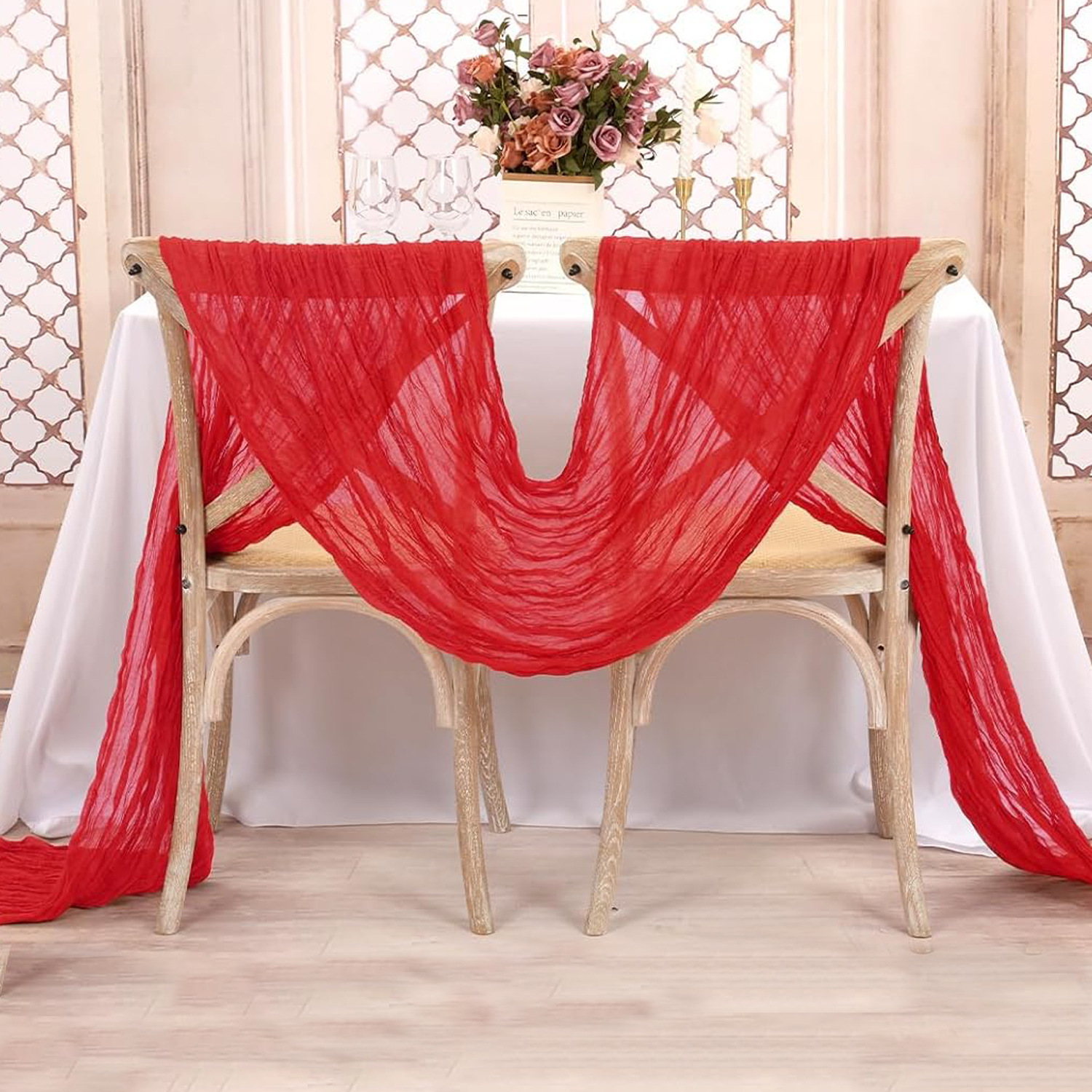 Christmas Table Runner - Red Table Runner Gauze Wedding Cheesecloth