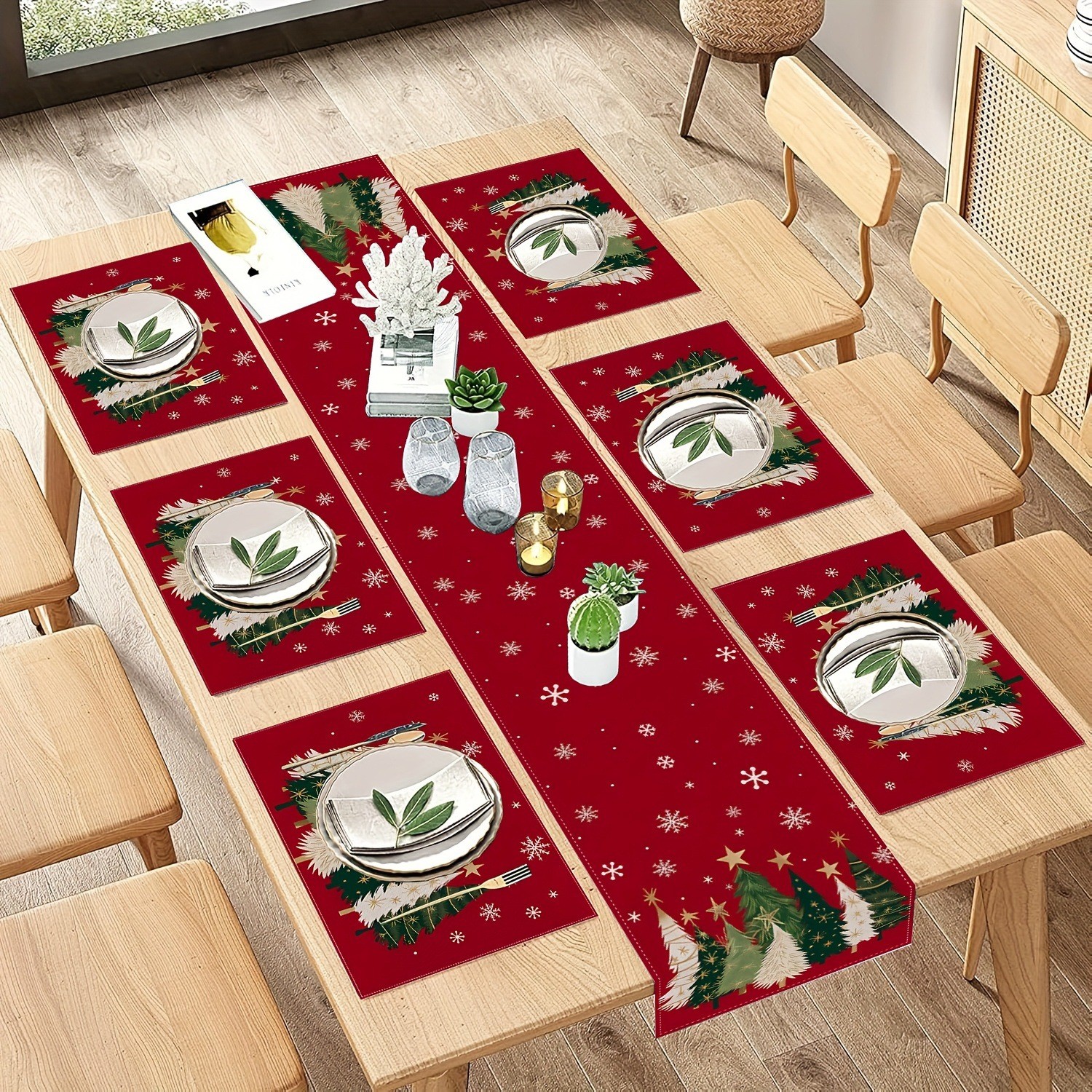 Christmas Table Runner - 7-Piece Christmas Placemat and Table Runner