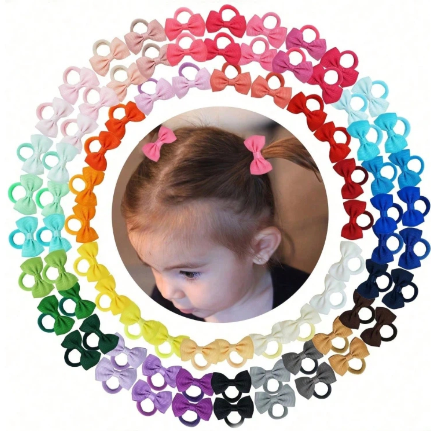 Ribbon Bow Gift - 40/60/80 Baby Girls Hair Ties 2