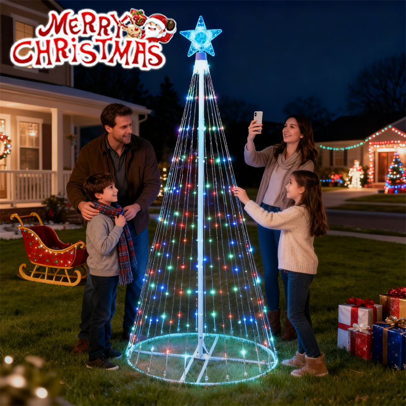 Star Tree Topper - Solar-Powered LED Waterfall String Lights Christmas