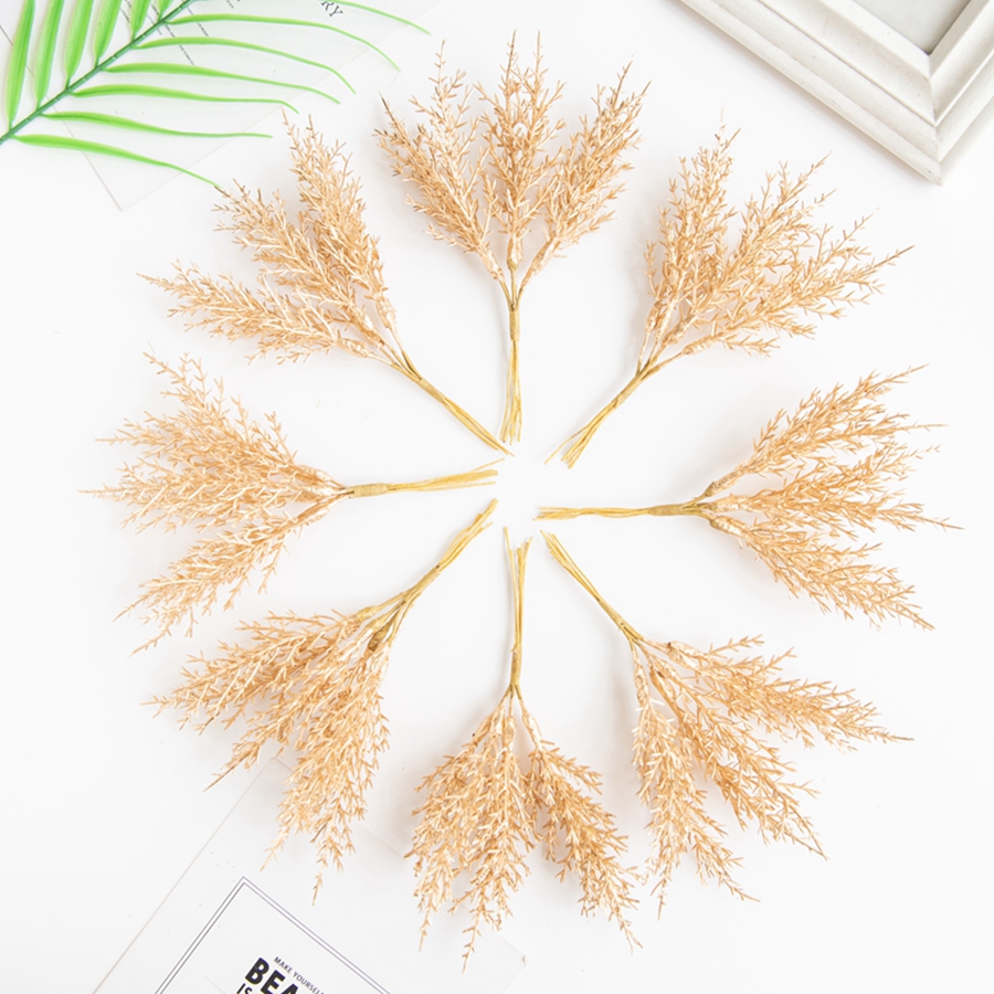 Christmas Wreath Fake - 6Pcs Artificial Plants Autumn Golden Silvery