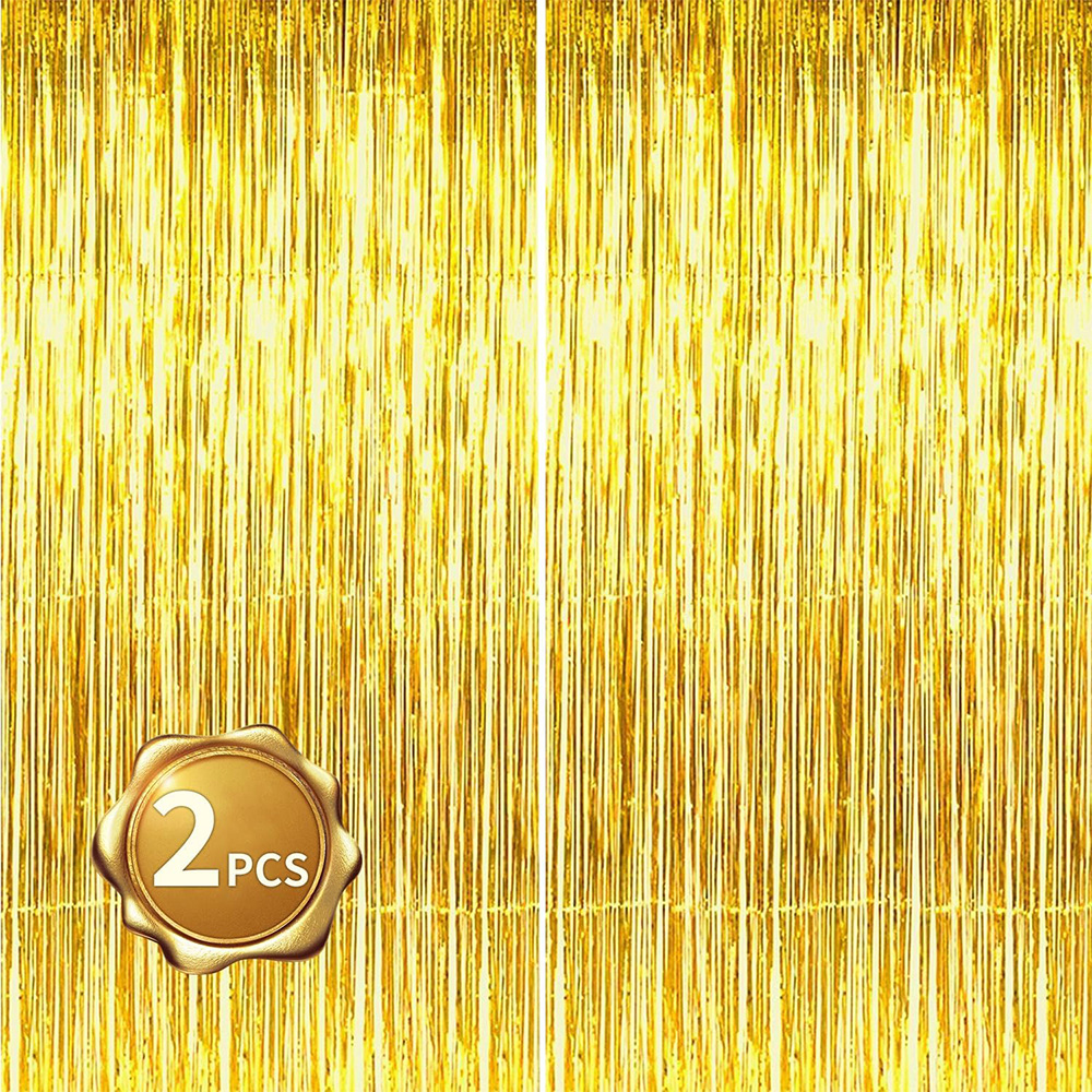 Tinsel Garland Decoration - 2Pack Gold Metallic Foil Tinsel Fringe