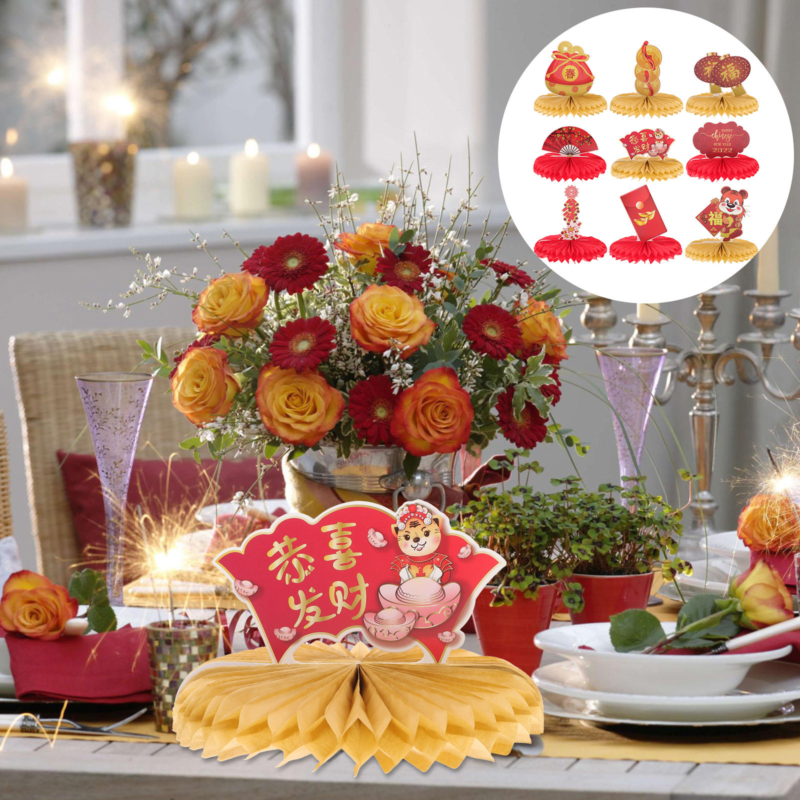 Ornament Ball Set - 9Pcs Honeycomb Ball Party Decoration for