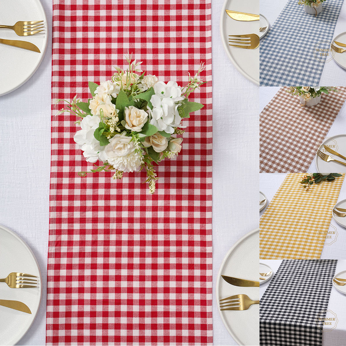 Christmas Throw Blanket - Rustic Plaid Cotton Table Runner Gingham