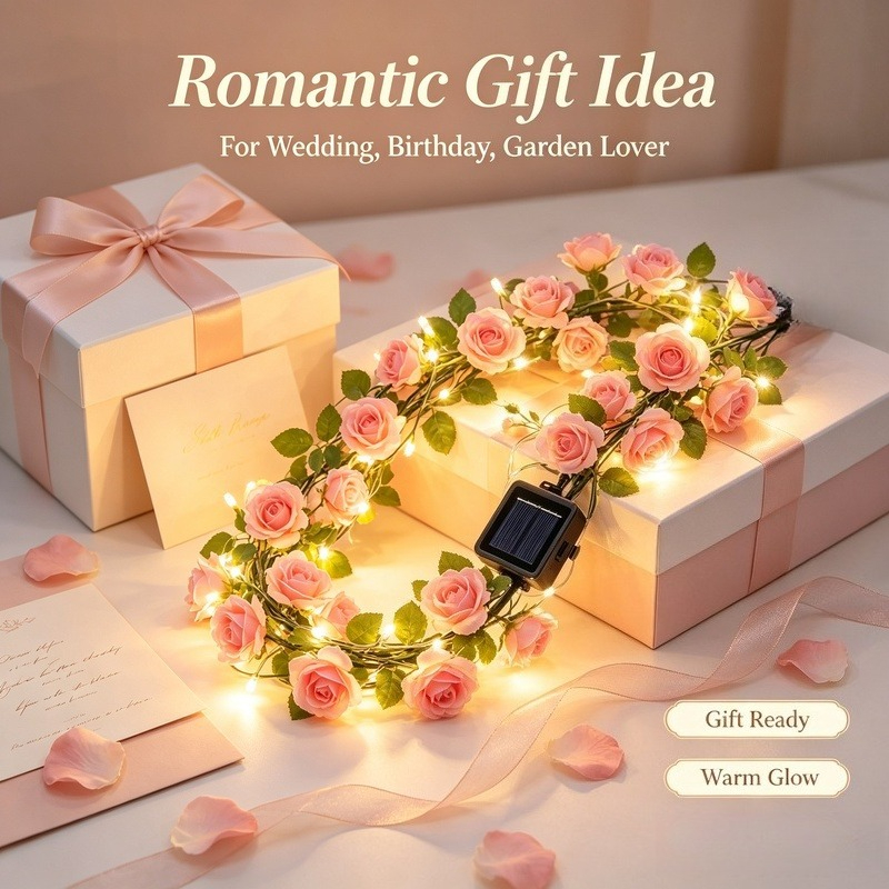 Led Fairy String Lights - Solar Rose Vine String Lights, LED
