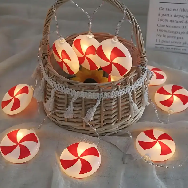 Led Fairy String Lights - 6m 40 LEDS Festive Candy Cane