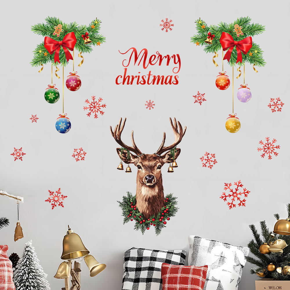 Snowflake Window Decal - Christmas Snowflake Deer Head Wall Sticker