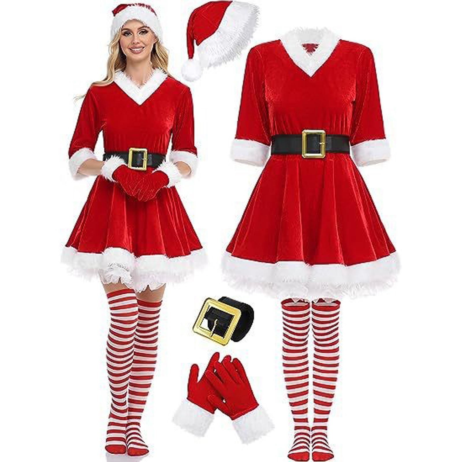Elf Costume Christmas - Christmas Dress for Adults Red Velvet