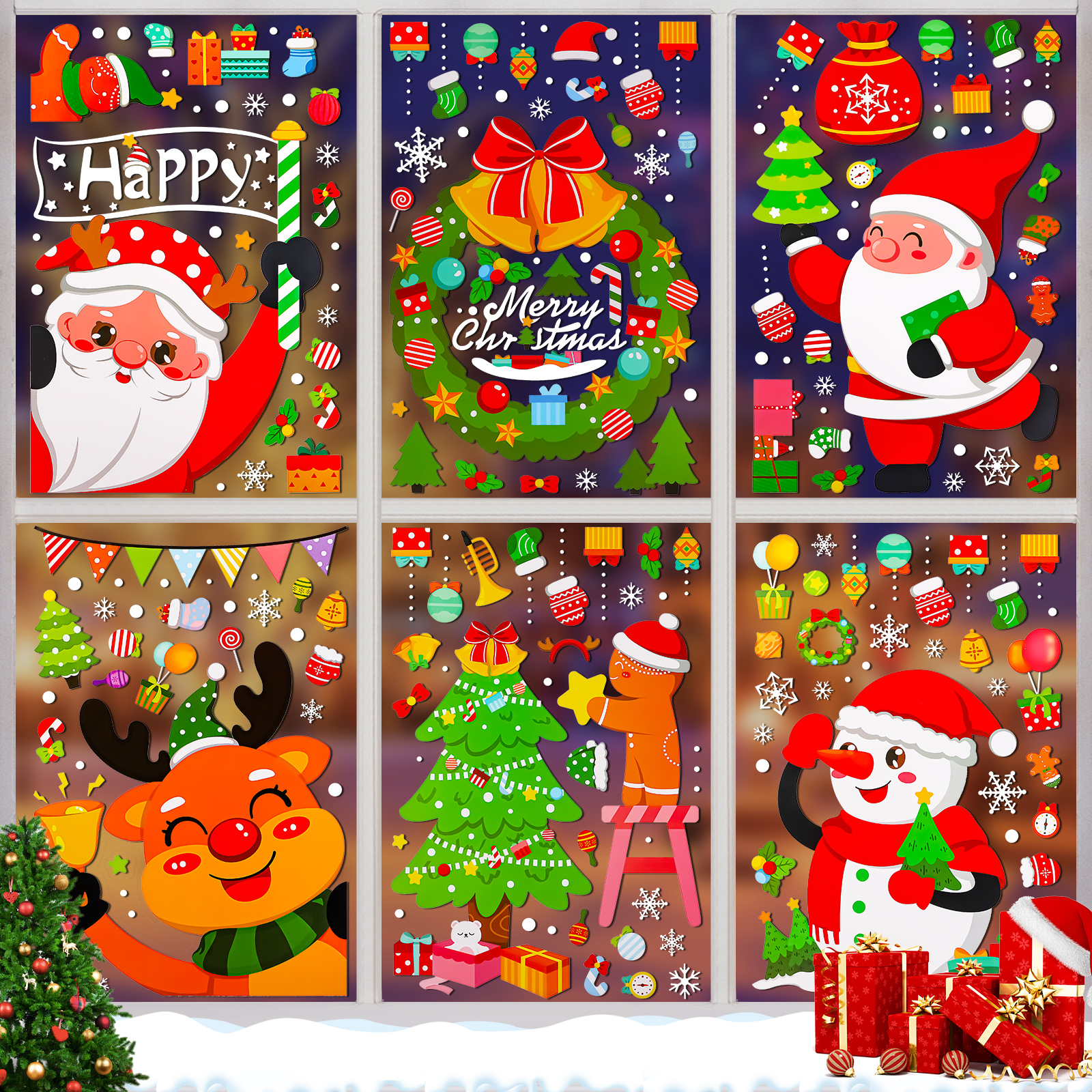 Snowflake Window Decal - Removable Christmas PVC Static Sticker Santa