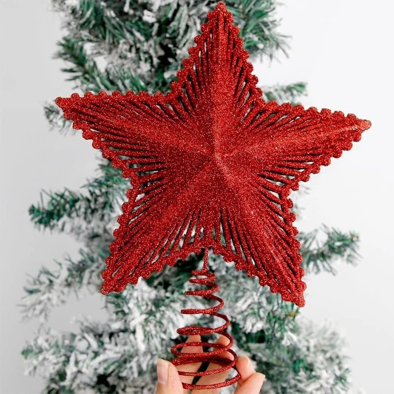 25cm Red Glitter Christmas Tre - Star Tree Topper 评论和价格
