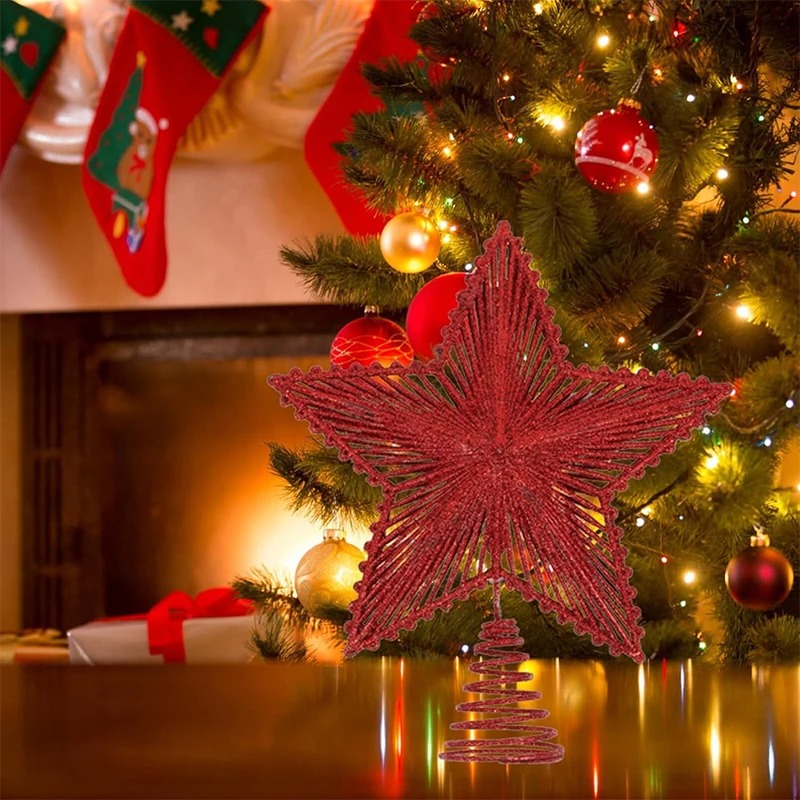 25cm Red Glitter Christmas Tre - Star Tree Topper 评论和价格