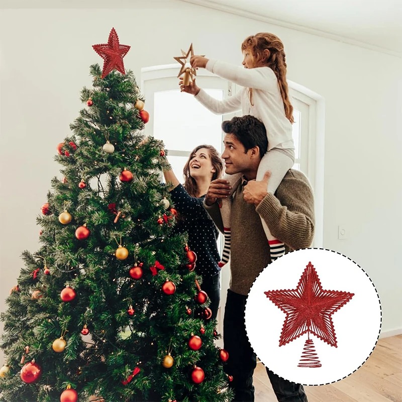 25cm Red Glitter Christmas Tre - Star Tree Topper 评论和价格
