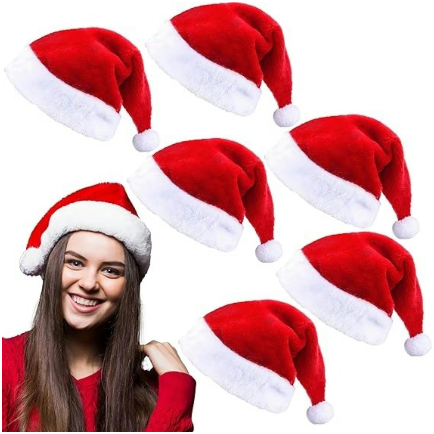 Fluffy Red Santa Hats Set with - Santa Hat Plush 评论和价格