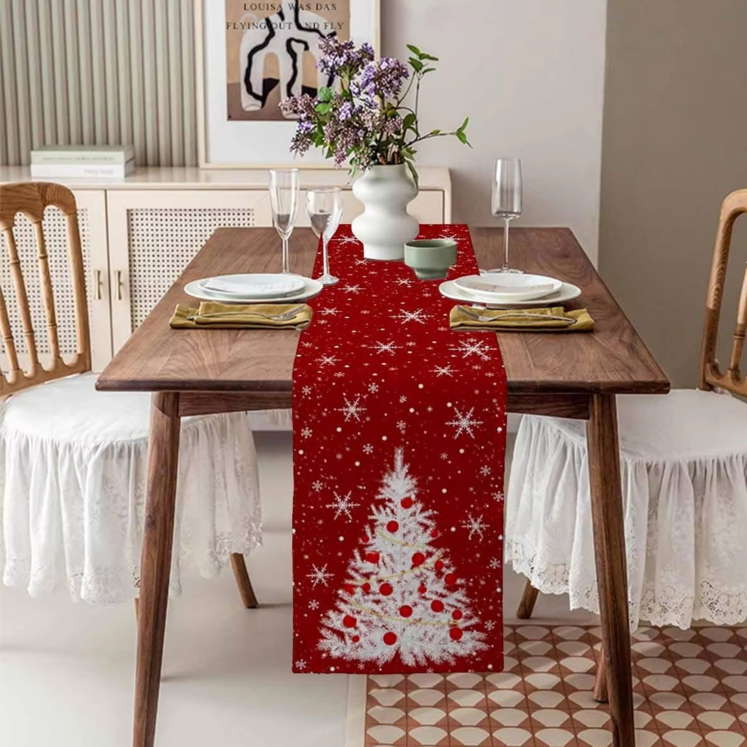Red Table Runner Christmas Tre - Christmas Table Runner 评论和价格