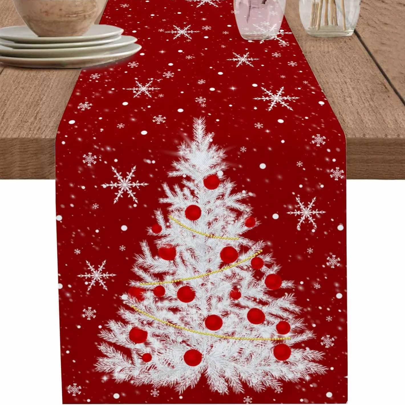 Red Table Runner Christmas Tre - Christmas Table Runner 评论和价格