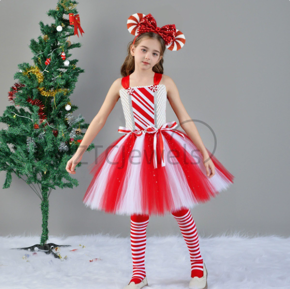 Girls Christmas Candy Cane Tut - Elf Costume Christmas 评论和价格