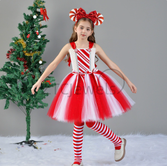 Girls Christmas Candy Cane Tut - Elf Costume Christmas 评论和价格