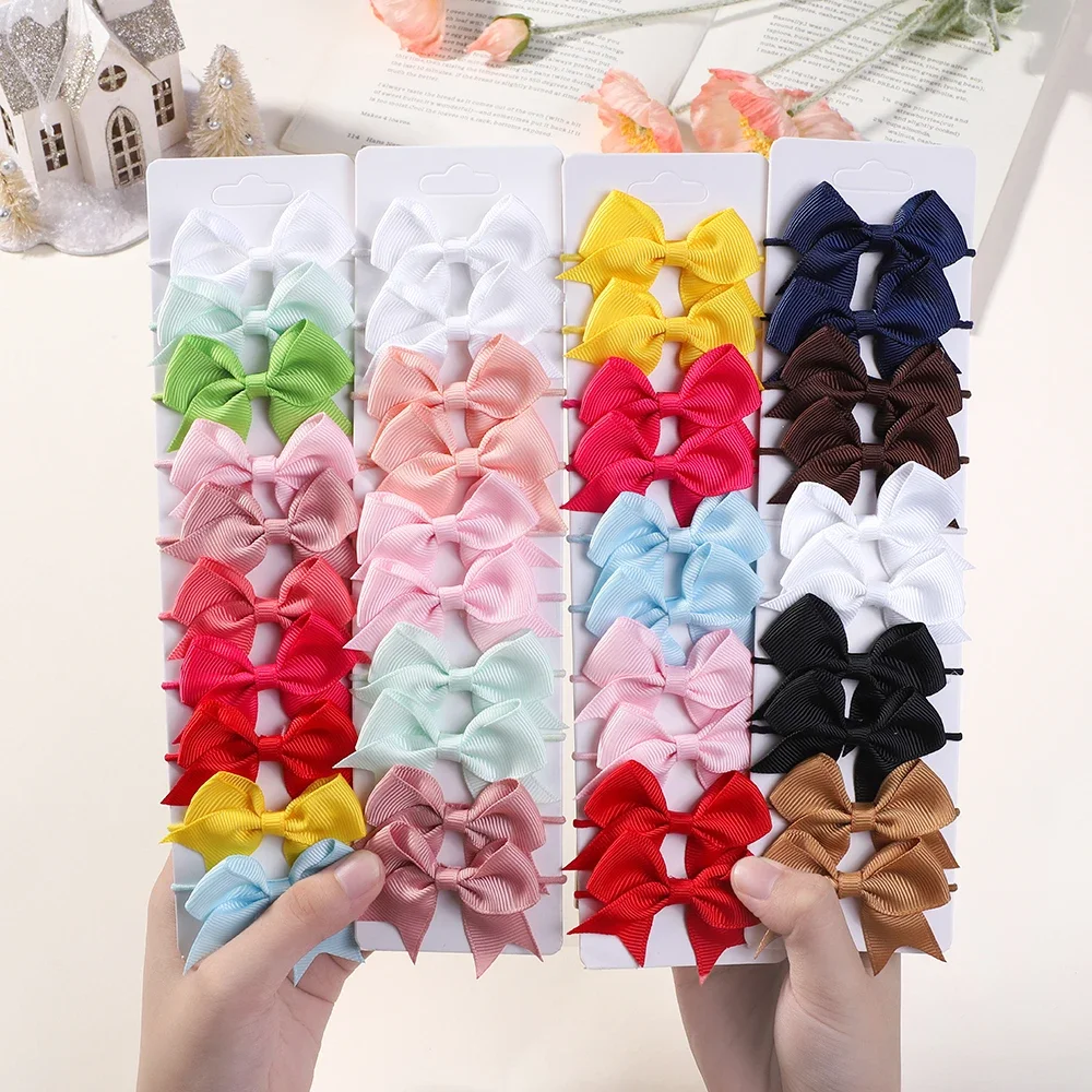 10Pcs Bows Elastic Hair rubber - Ribbon Bow Gift 评论和价格