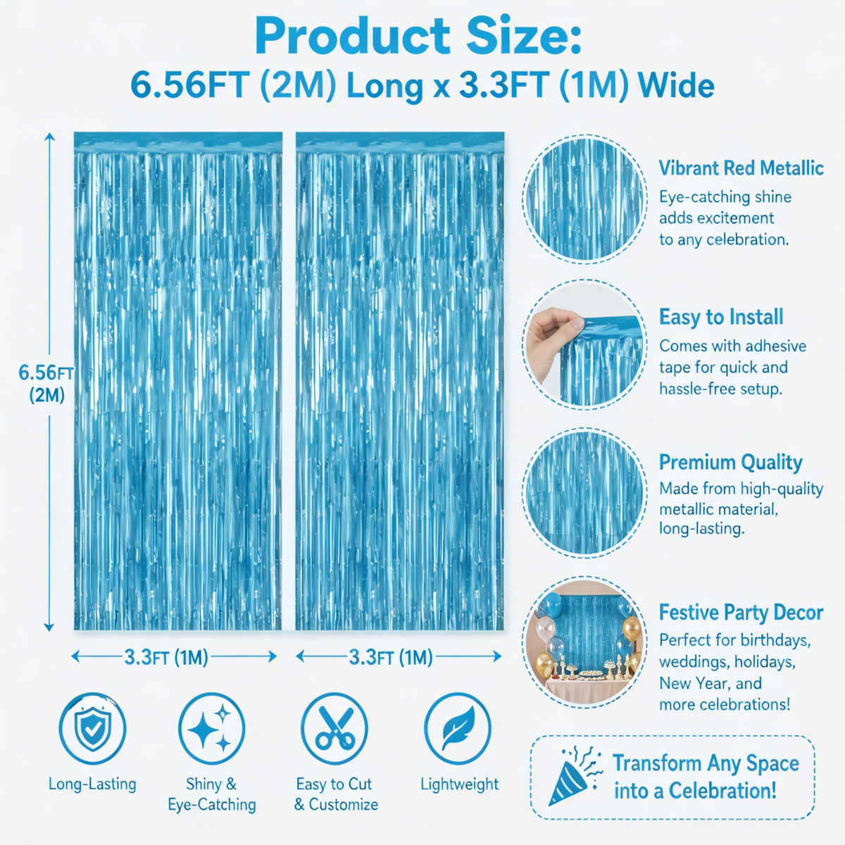 2PCS Light Blue Metallic Foil  - Tinsel Garland Decoration 评论和价格