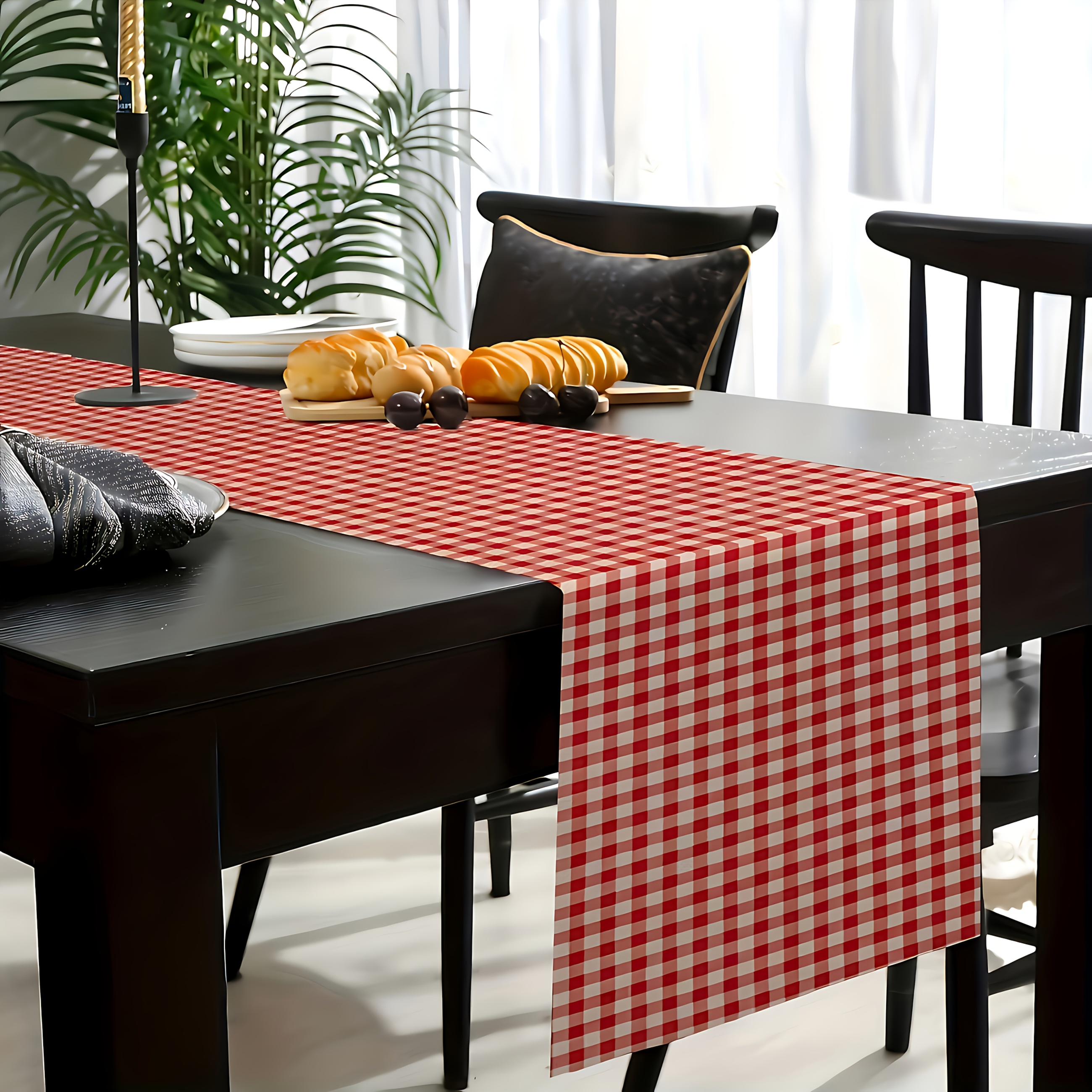 Red White Classic Gingham Chec - Christmas Table Runner 评论和价格
