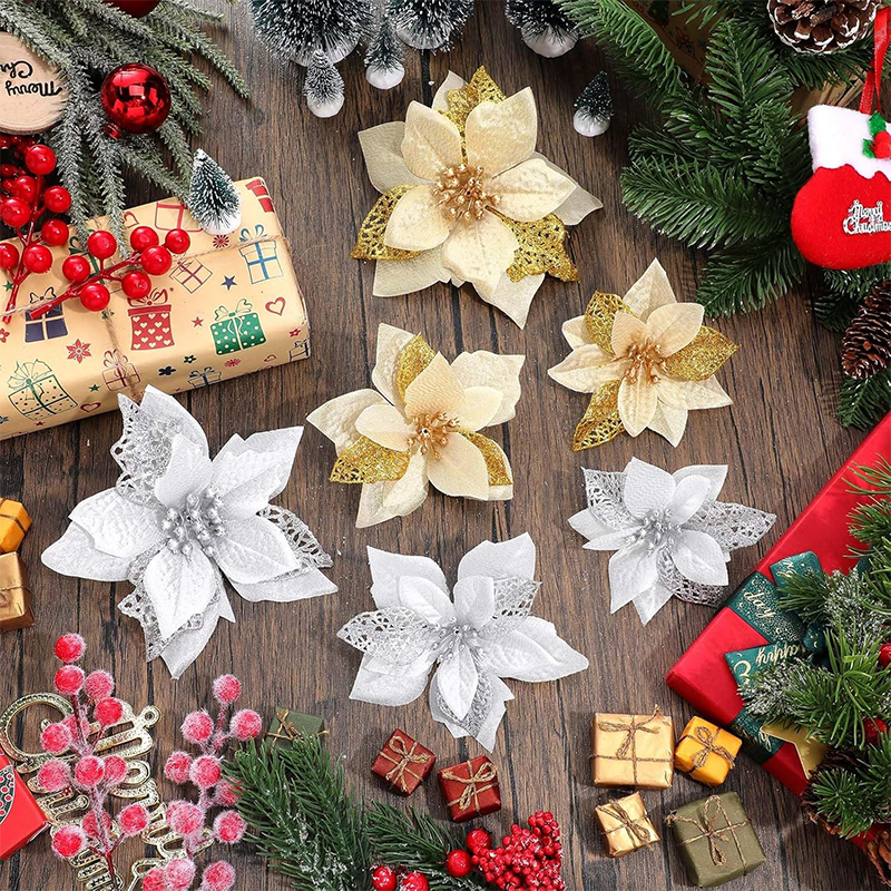 10Pcs Glitter Artificial Flowe - Christmas Wreath Fake 评论和价格