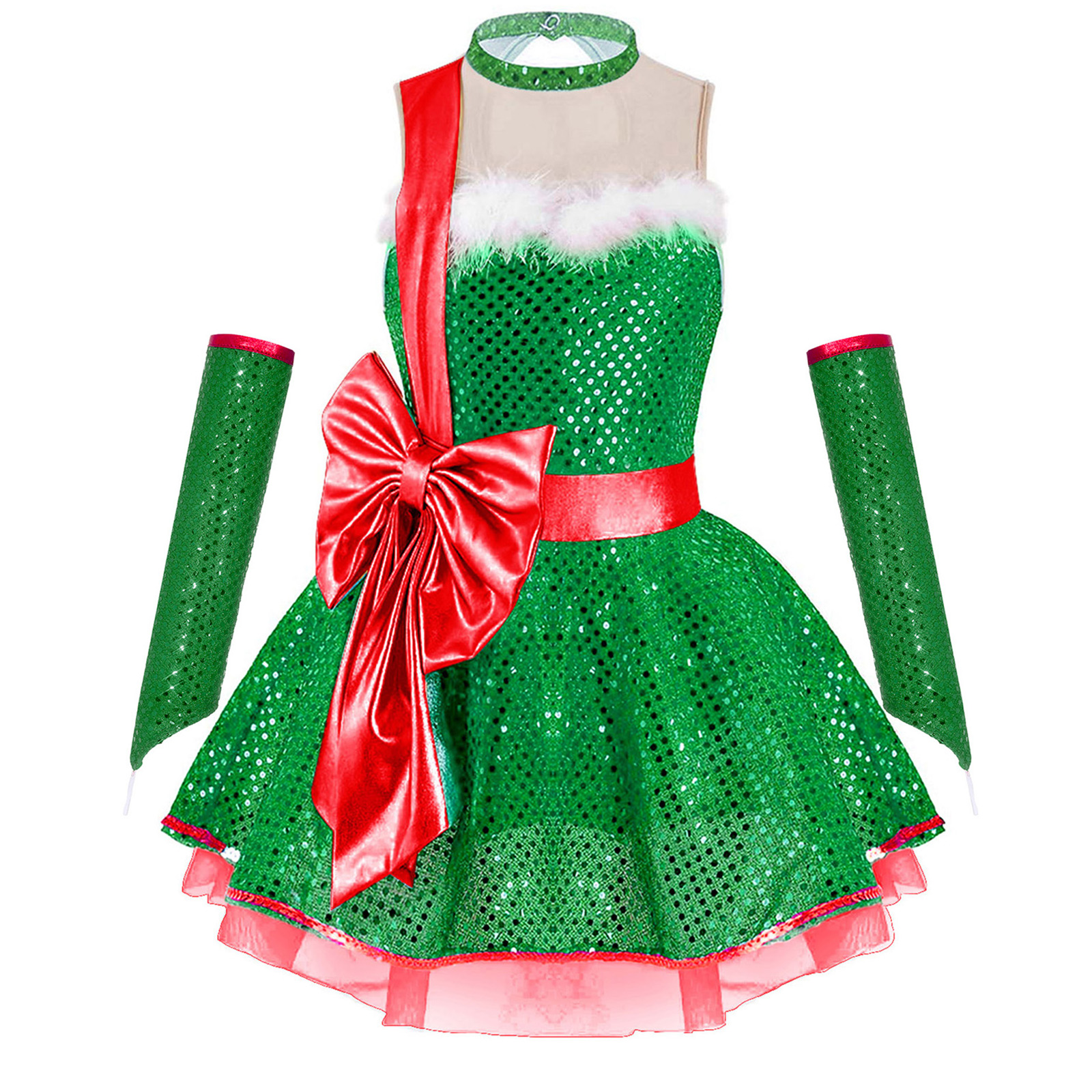 Teen Girls Christmas Sleeveles - Elf Costume Christmas 评论和价格