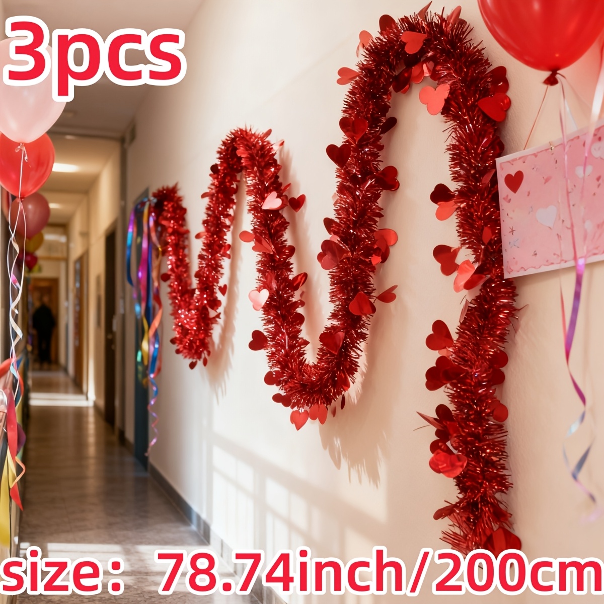 3pcs Red Heart Plastic Tinsel  - Tinsel Garland Decoration 评论和价格