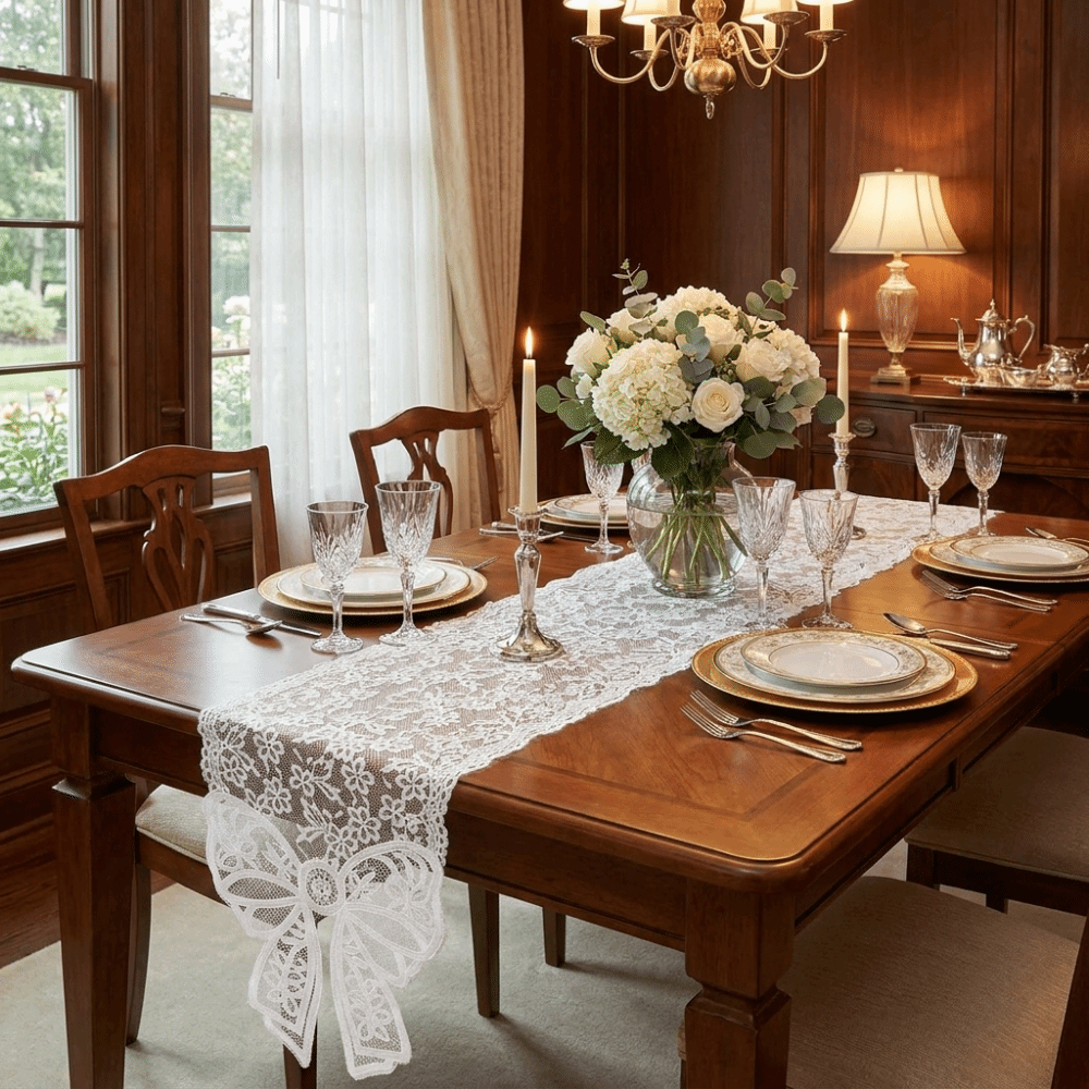 French Elegant Floral Cut-Out  - Christmas Table Runner 评论和价格