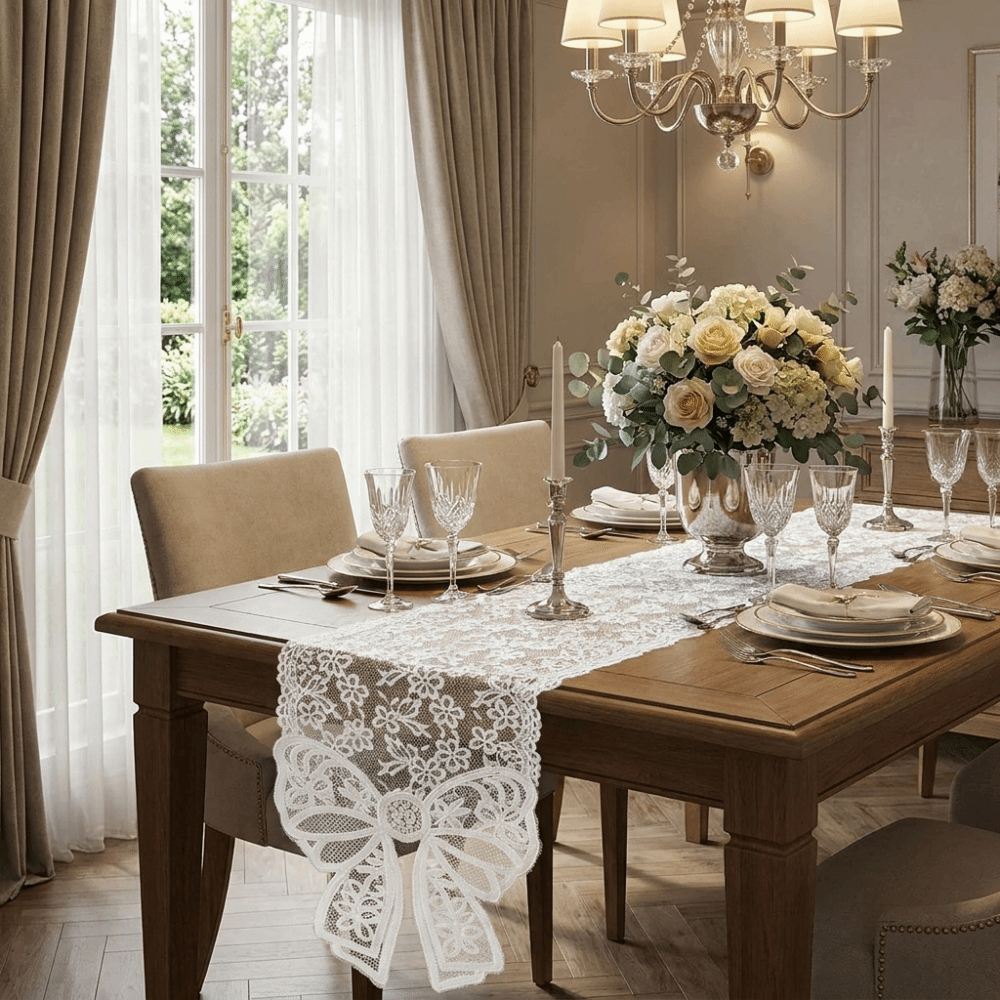 French Elegant Floral Cut-Out  - Christmas Table Runner 评论和价格