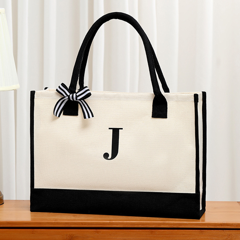 Simple canvas letter tote bag  - Ribbon Bow Gift 评论和价格