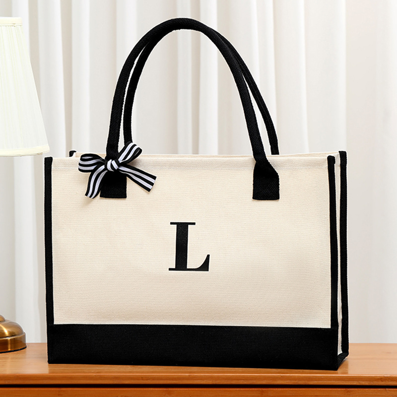 Simple canvas letter tote bag  - Ribbon Bow Gift 评论和价格