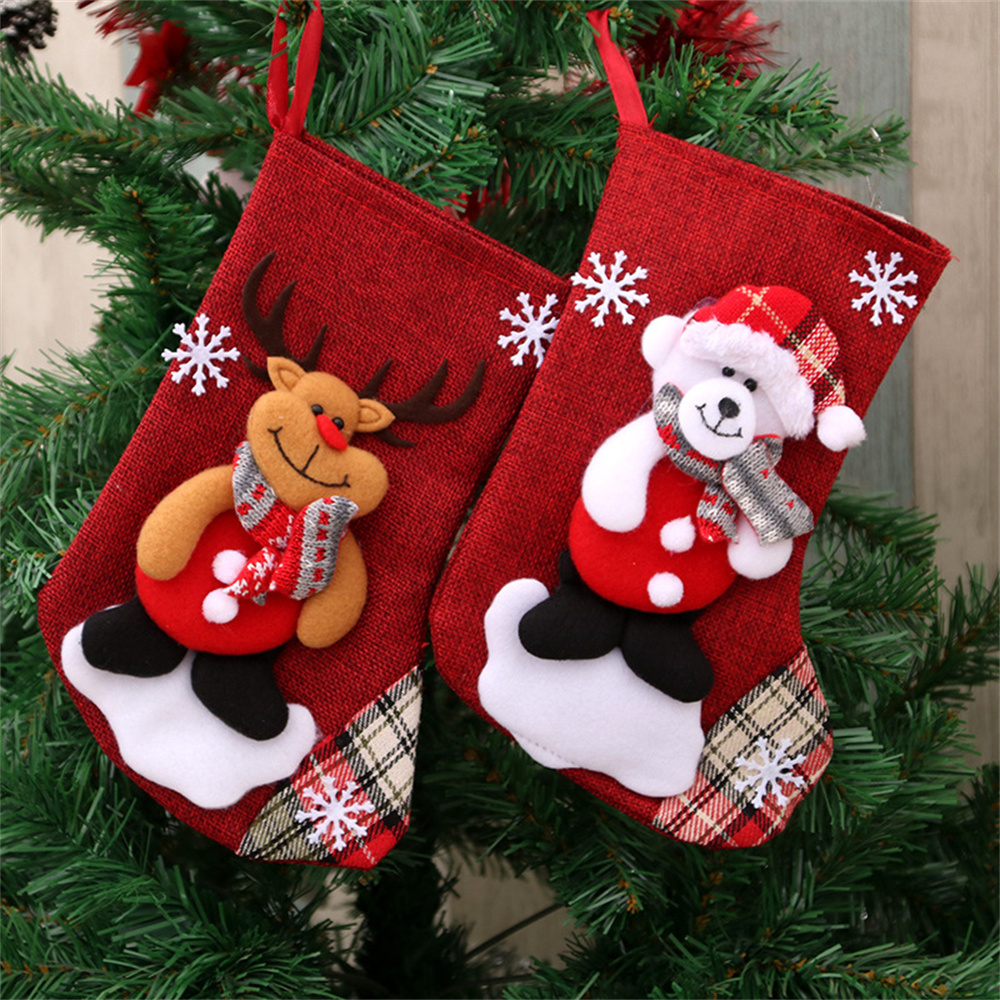Linen Christmas Stockings Gift - Christmas Stocking Hanging 评论和价格