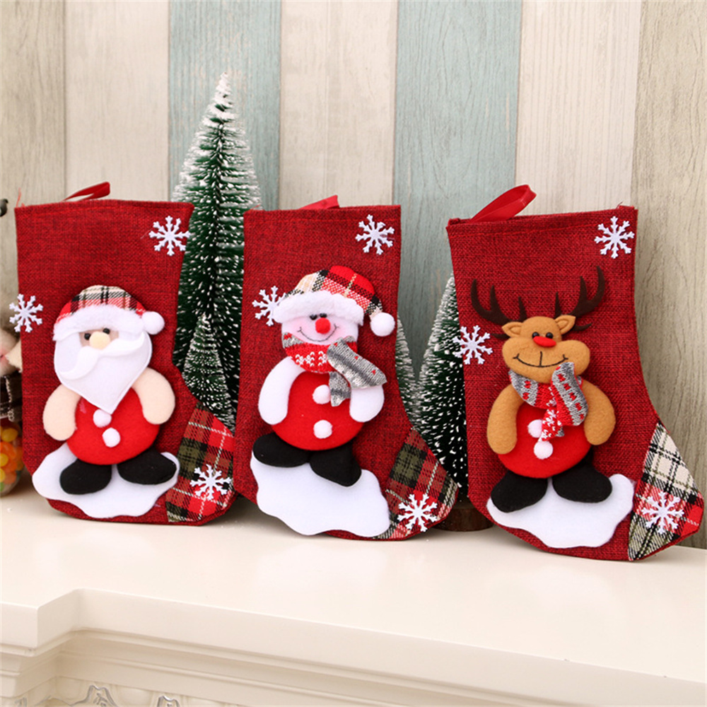 Linen Christmas Stockings Gift - Christmas Stocking Hanging 评论和价格