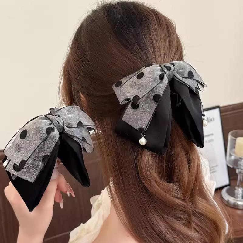 Elegant Gray Polka Dot Bow Hai - Ribbon Bow Gift 评论和价格