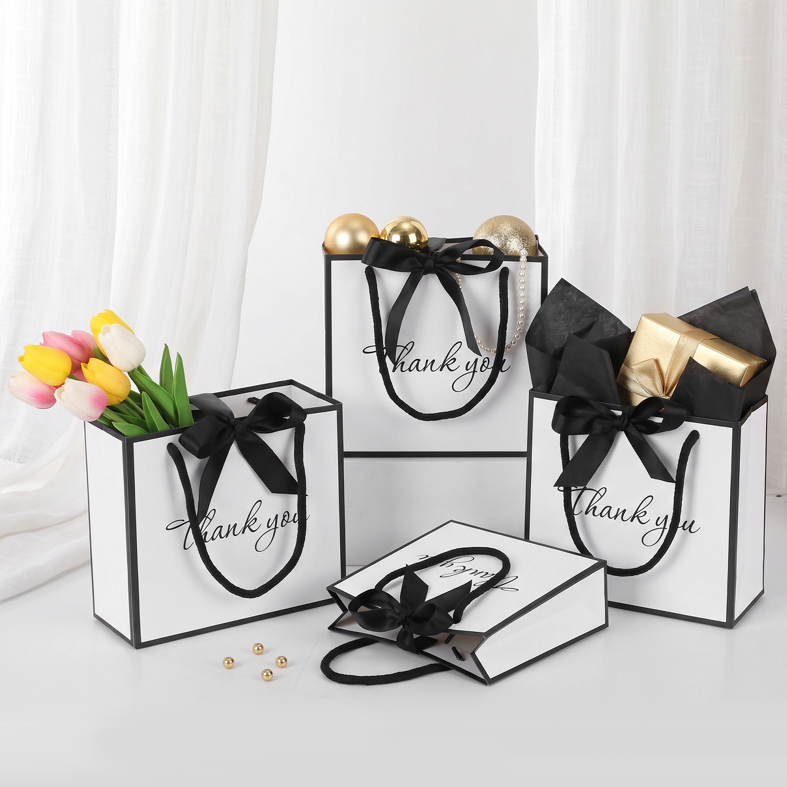 50Pcs Thank You Gift Bag with  - Ribbon Bow Gift 评论和价格