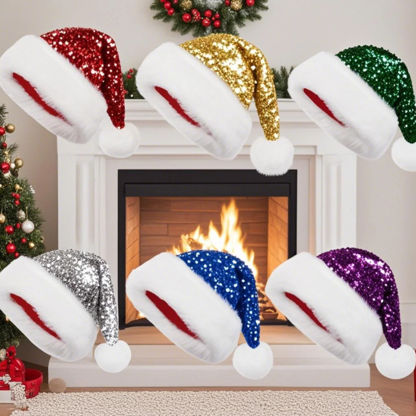 Sequin Christmas Hat Plush Sol - Santa Hat Plush 评论和价格