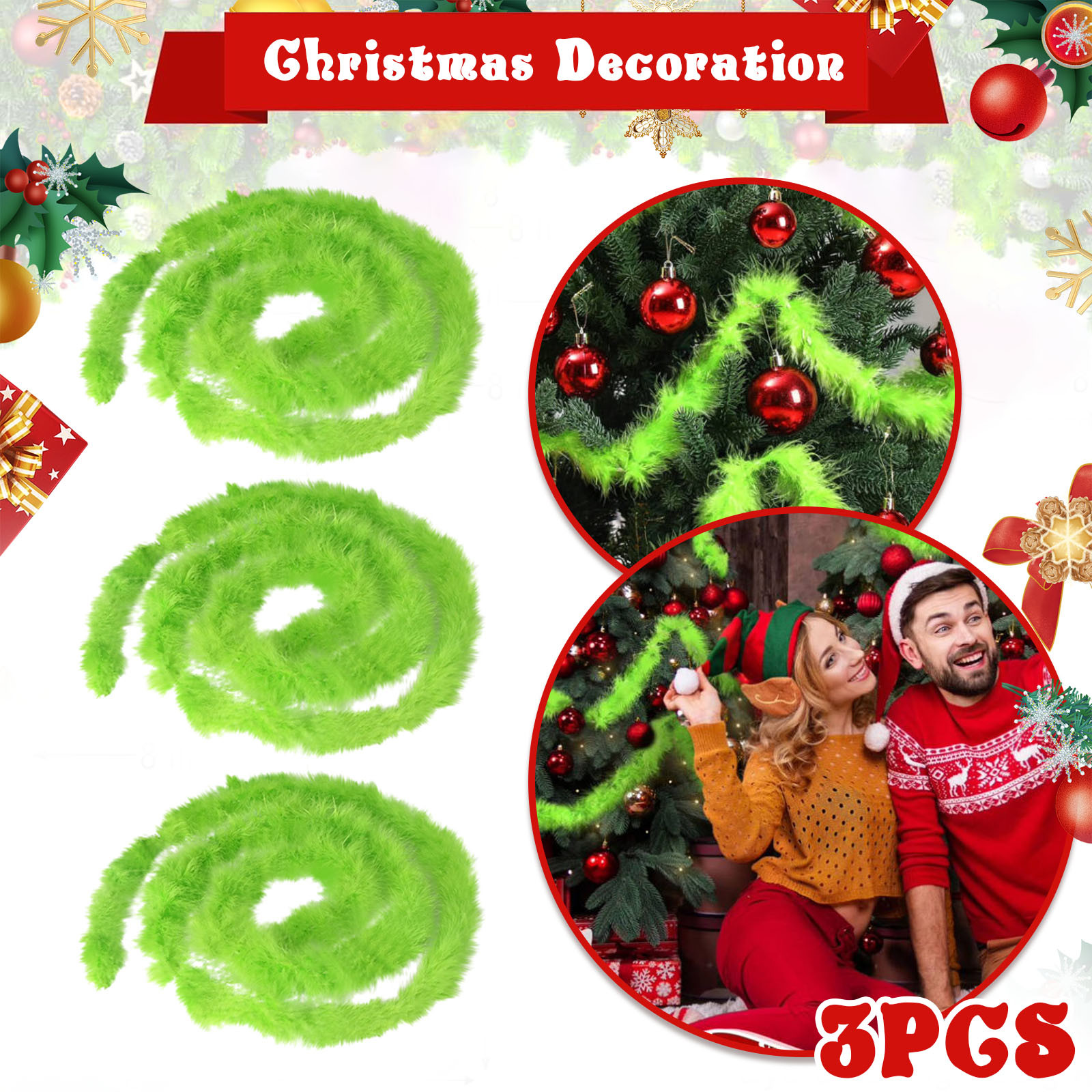 Christmas Garland 3 PCS 20 Fee - Tinsel Garland Decoration 评论和价格