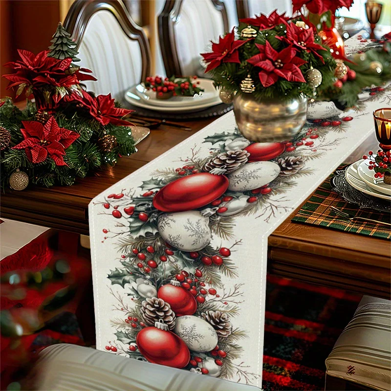 Christmas Balls Pine Cone Red  - Christmas Table Runner 评论和价格