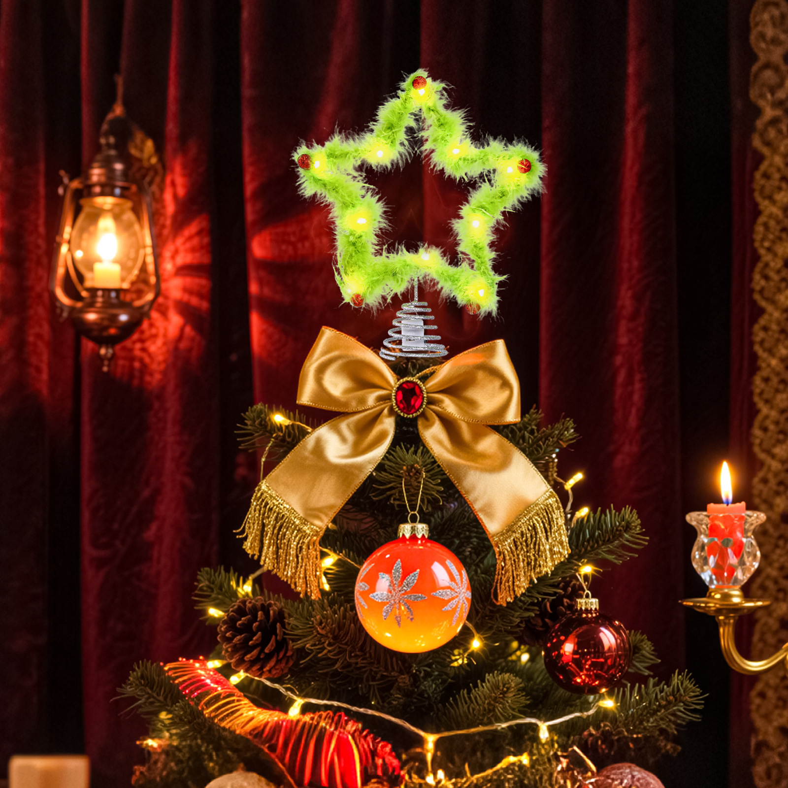 Christmas Fuzzy Grinch Star Tr - Star Tree Topper 评论和价格