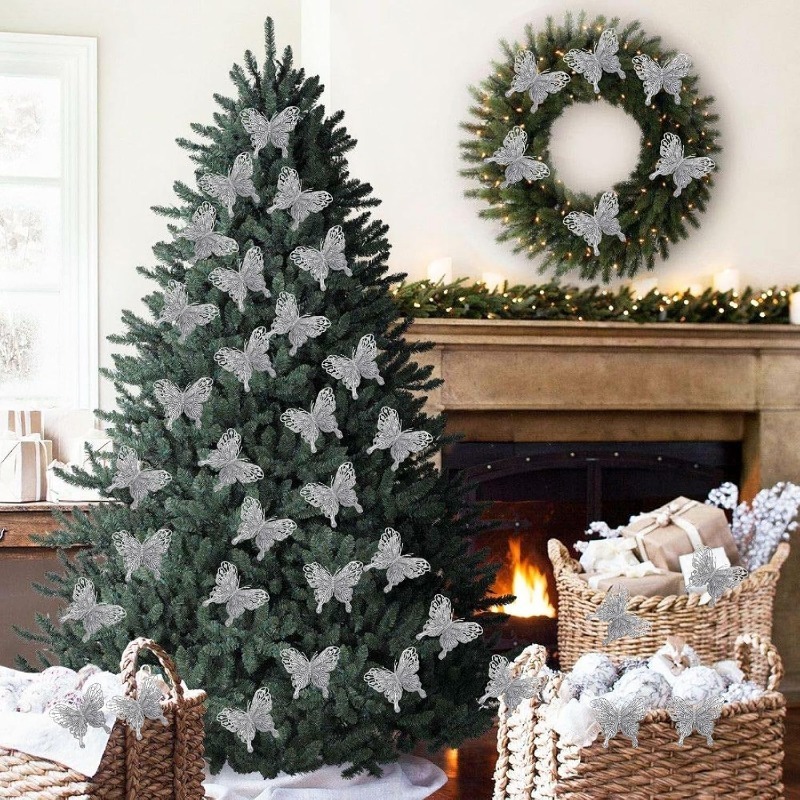 Silver Glitter Hollow Butterfl - Christmas Wreath Fake 评论和价格