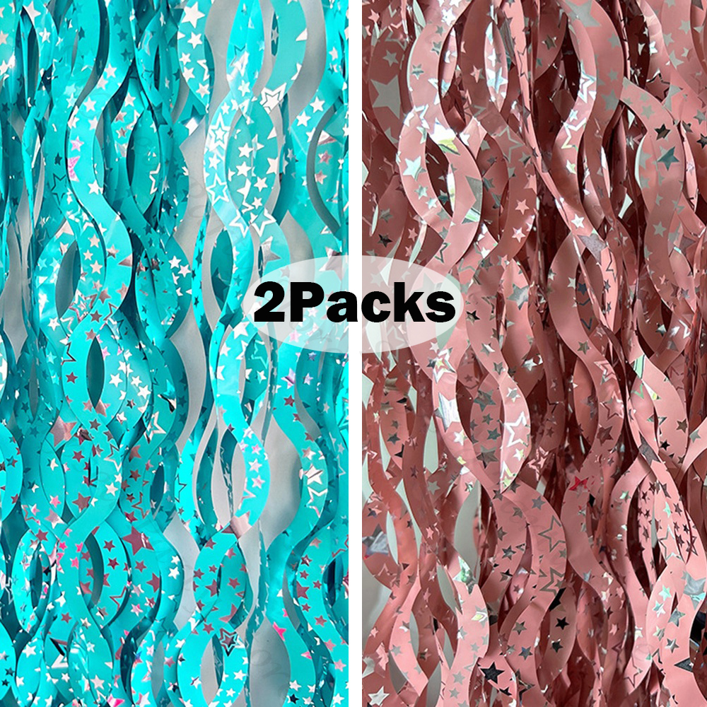 2Packs Teal Blue Pink Foil Cur - Tinsel Garland Decoration 评论和价格